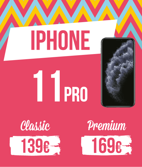 Tarif pour Iphone 11pro, gamme classique : 139€, gamme premium : 169€
