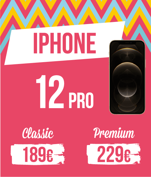 Tarif pour Iphone 12pro, gamme classique : 189€, gamme premium : 229€